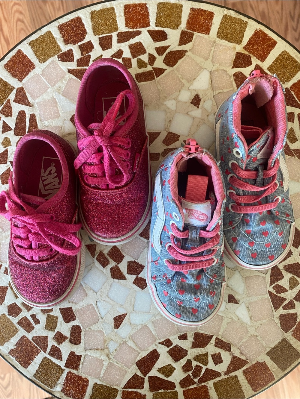 Vans Toddler Pink Glitter & Gray w/ Pink Heart High-Tops Bundle 5.5 Fall Winter